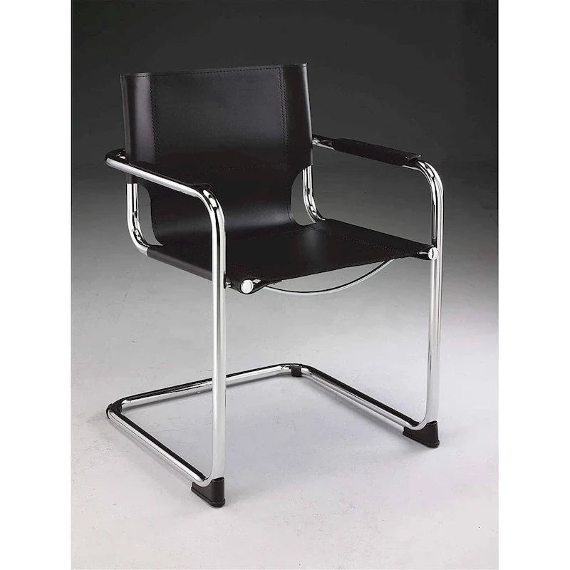 Set of 2 Black Leather Dining Chairs with Chrome Frames 1