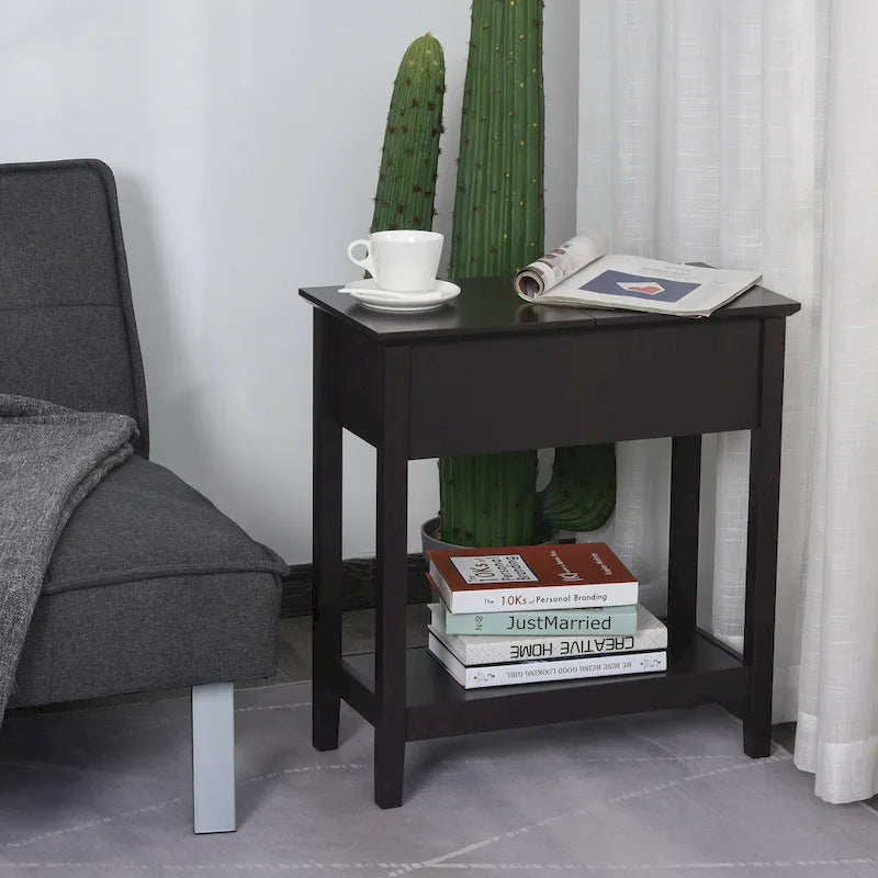 HOMCOM Flip Top End Side Table with Cabinet and Bottom Shelf – Stylish Storage Solution for Bedroom 2