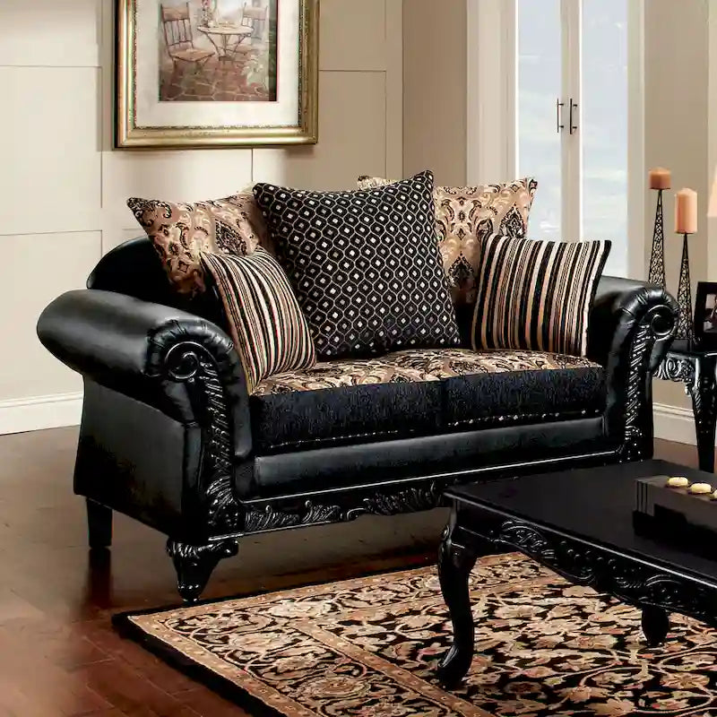 Chateau Classic Black Faux Leather Loveseat by Furniture of America 1