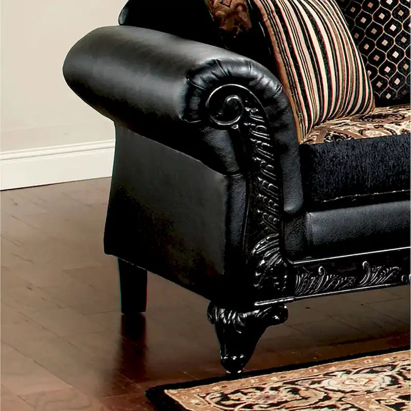 Chateau Classic Black Faux Leather Loveseat by Furniture of America 2