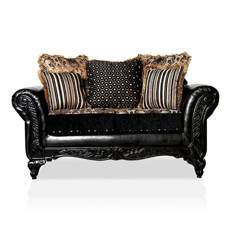 Chateau Classic Black Faux Leather Loveseat by Furniture of America 3