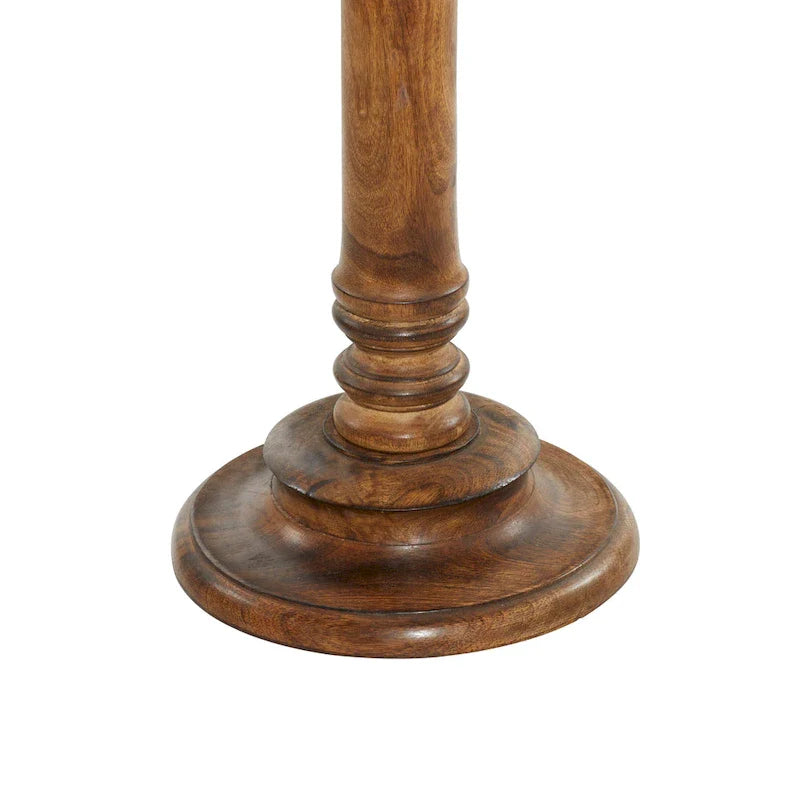 Intricately Carved Dark Brown Mango Wood Accent Table with Elephant or Floral Design and Turned Base - Roche River Decor 4