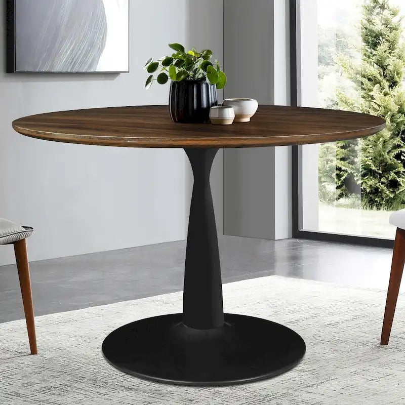 Round Walnut Finish Dining Table 11