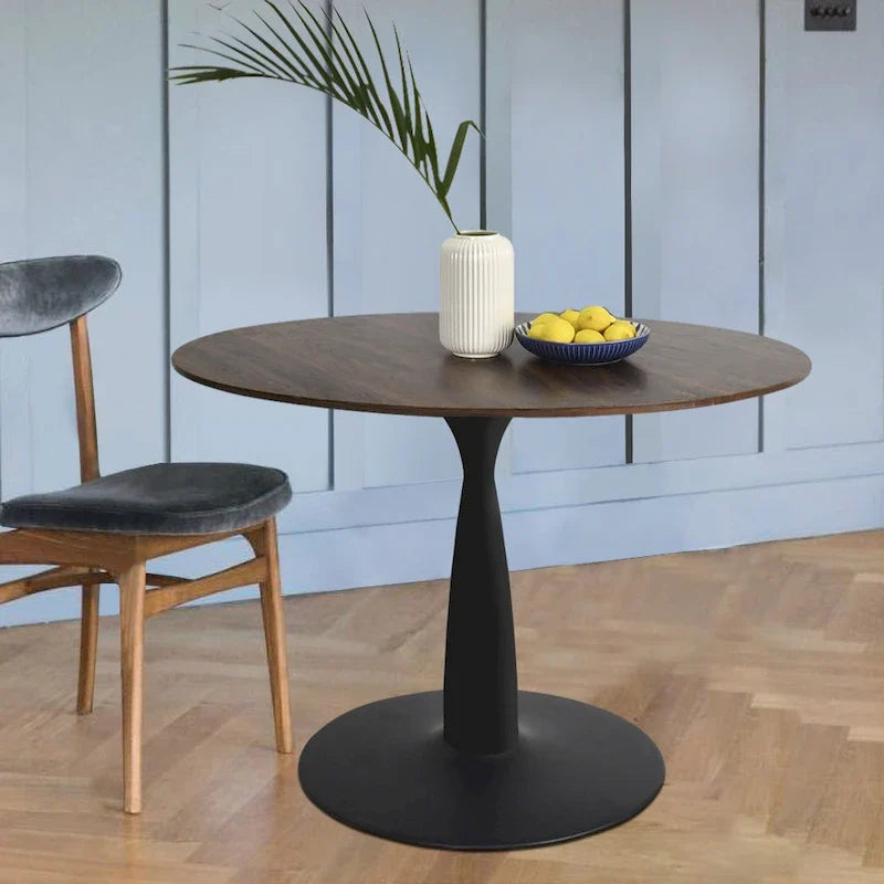 Round Walnut Finish Dining Table 3