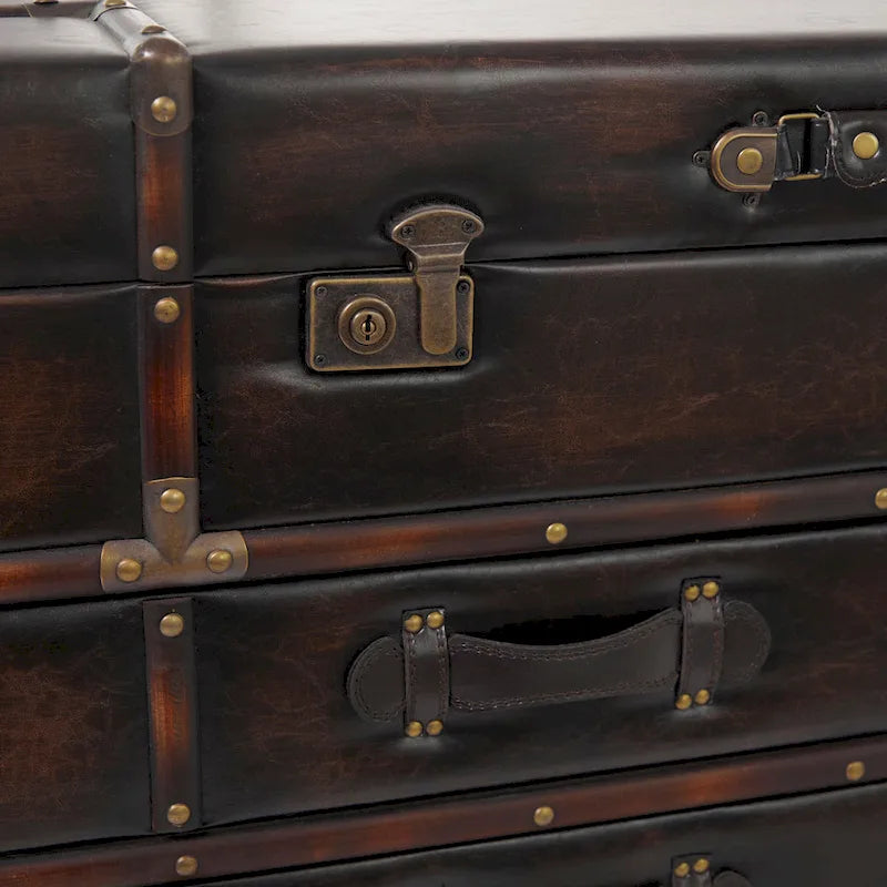 Roche River Decor Faux Leather or Linen Fabric Coffee Table Trunk with 2 Drawers and Buckle Hinged Top - Available in Dark Blue or Brown 5
