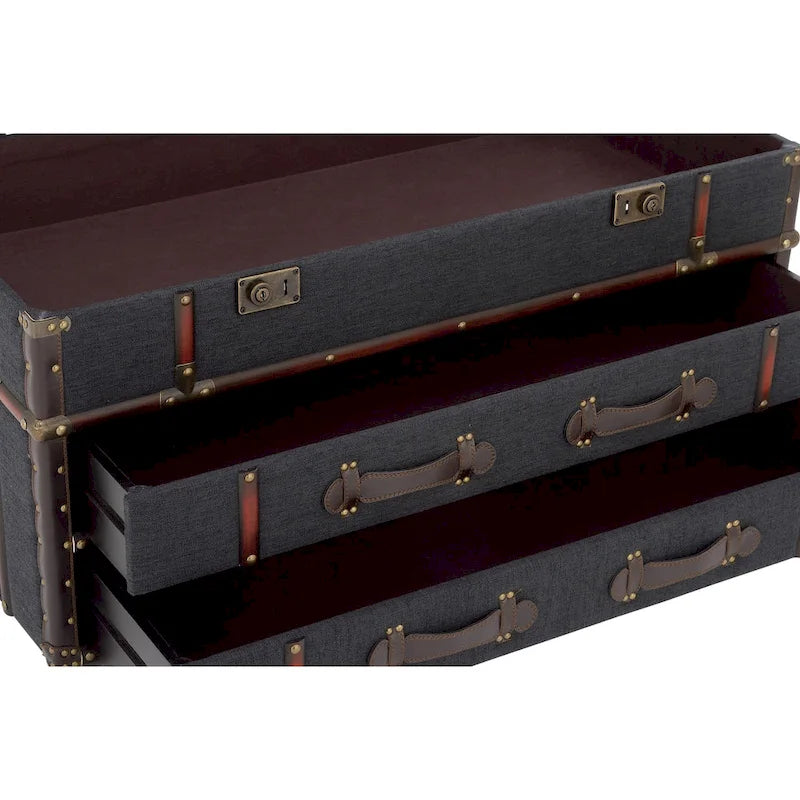 Roche River Decor Faux Leather or Linen Fabric Coffee Table Trunk with 2 Drawers and Buckle Hinged Top - Available in Dark Blue or Brown 10