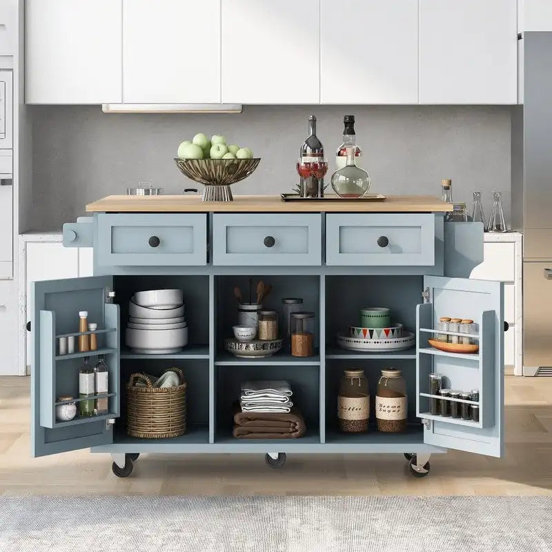 Versatile Drop-Leaf Kitchen Island Cart with 3 Drawers 25