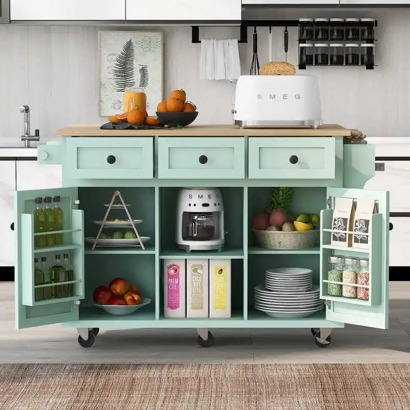 Versatile Drop-Leaf Kitchen Island Cart with 3 Drawers 28