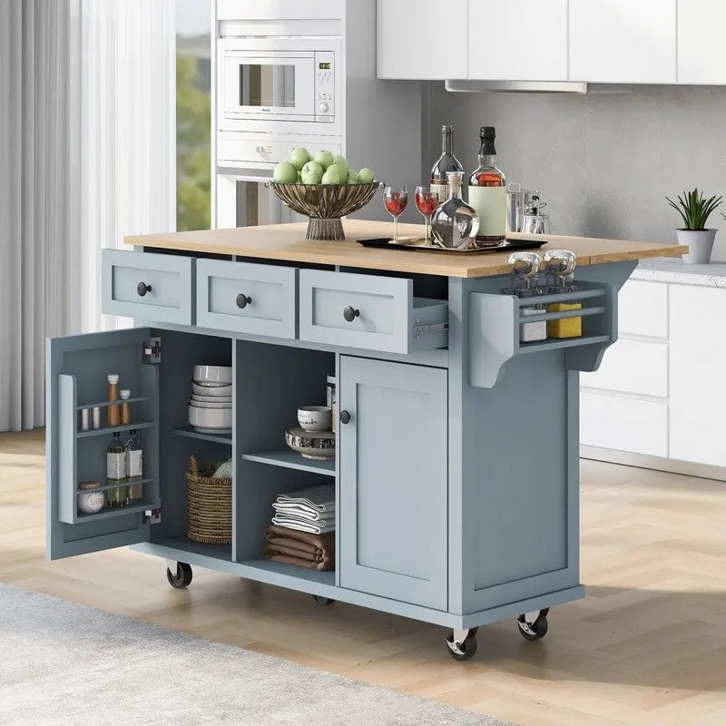 Versatile Drop-Leaf Kitchen Island Cart with 3 Drawers 2