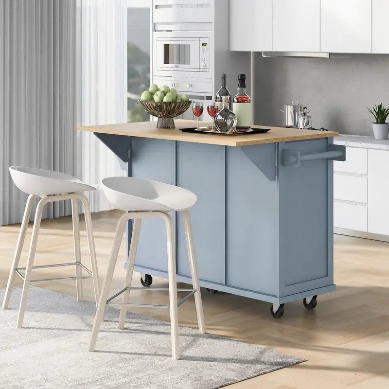 Versatile Drop-Leaf Kitchen Island Cart with 3 Drawers 4
