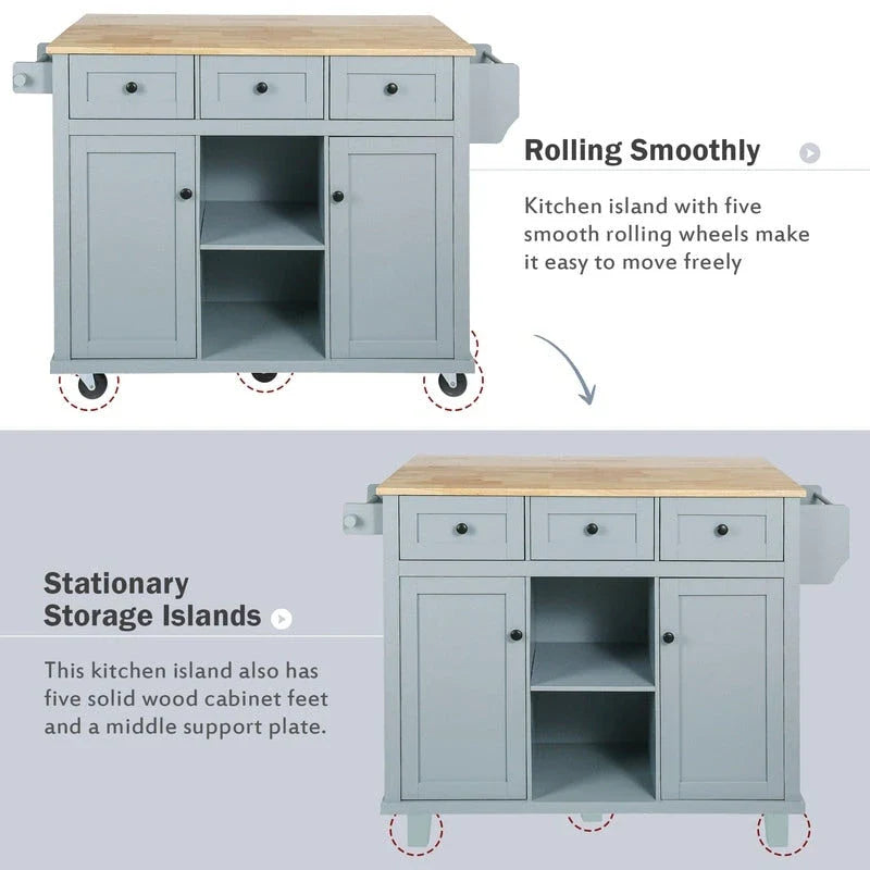 Versatile Drop-Leaf Kitchen Island Cart with 3 Drawers 6