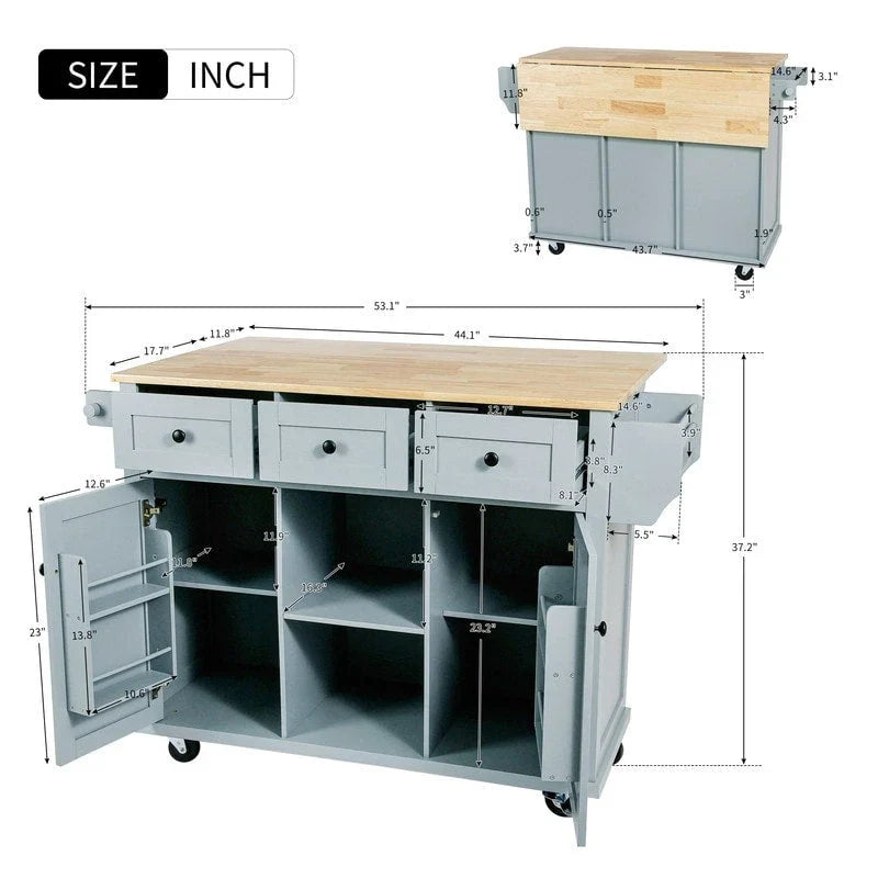 Versatile Drop-Leaf Kitchen Island Cart with 3 Drawers 7