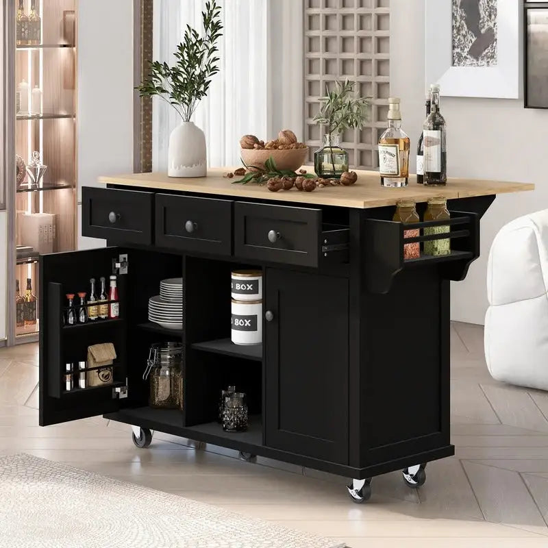 Versatile Drop-Leaf Kitchen Island Cart with 3 Drawers 8
