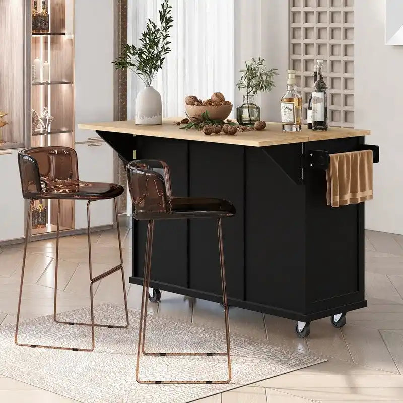 Versatile Drop-Leaf Kitchen Island Cart with 3 Drawers 9