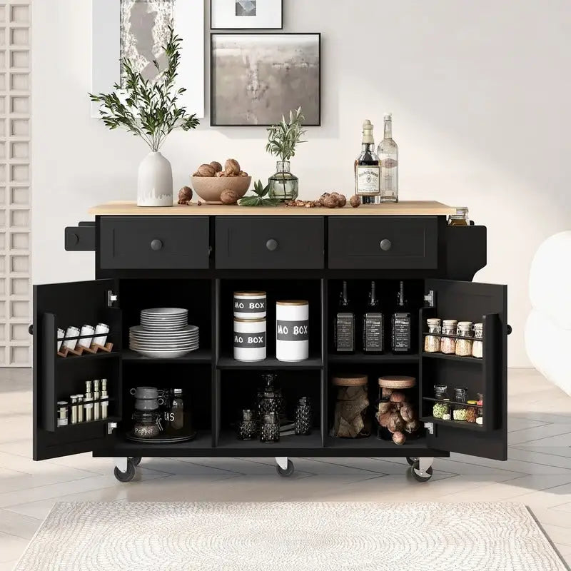 Versatile Drop-Leaf Kitchen Island Cart with 3 Drawers 10