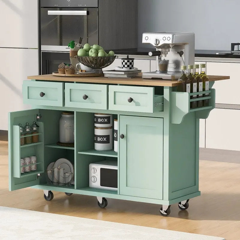 Versatile Drop-Leaf Kitchen Island Cart with 3 Drawers 14