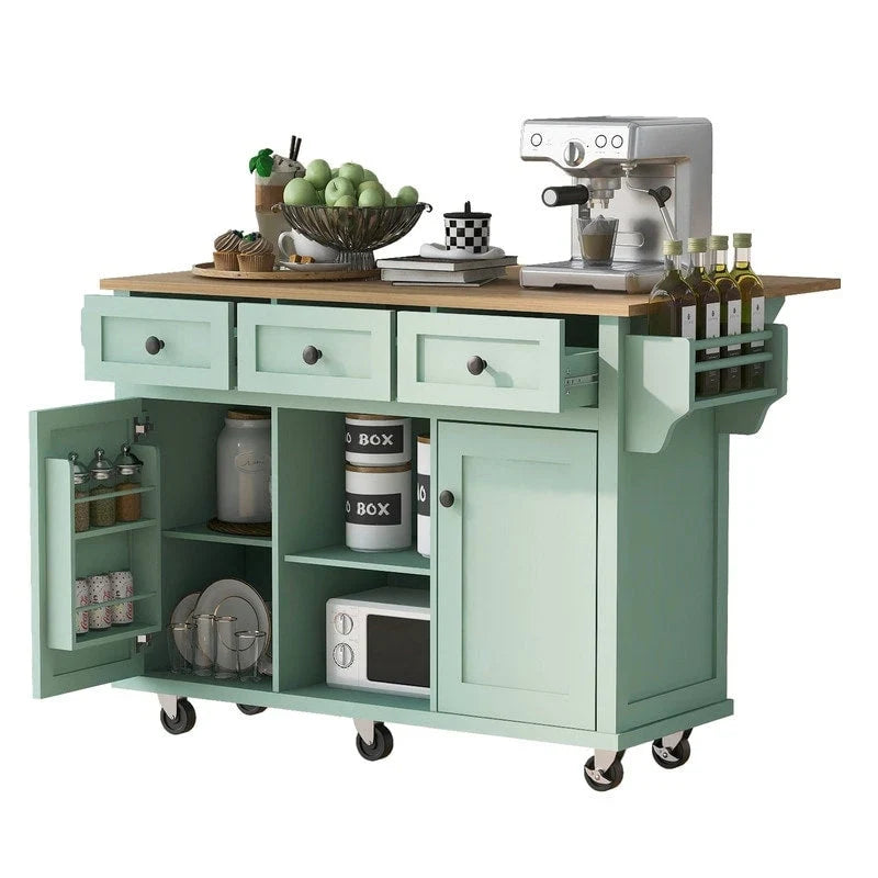 Versatile Drop-Leaf Kitchen Island Cart with 3 Drawers 15