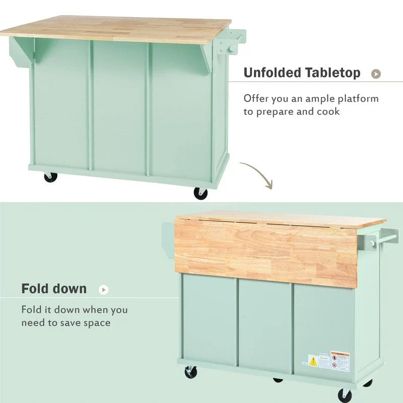 Versatile Drop-Leaf Kitchen Island Cart with 3 Drawers 18