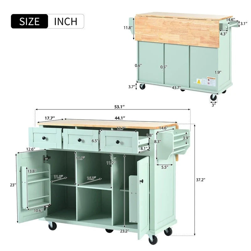 Versatile Drop-Leaf Kitchen Island Cart with 3 Drawers 19