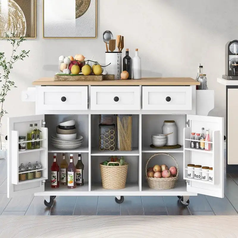 Versatile Drop-Leaf Kitchen Island Cart with 3 Drawers 20