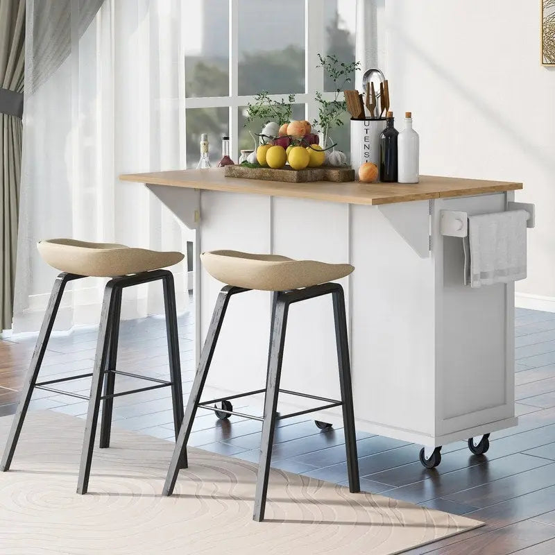 Versatile Drop-Leaf Kitchen Island Cart with 3 Drawers 22