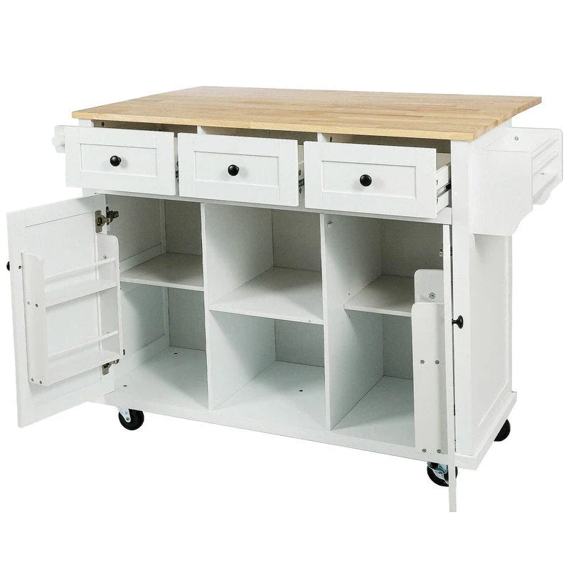 Versatile Drop-Leaf Kitchen Island Cart with 3 Drawers 23