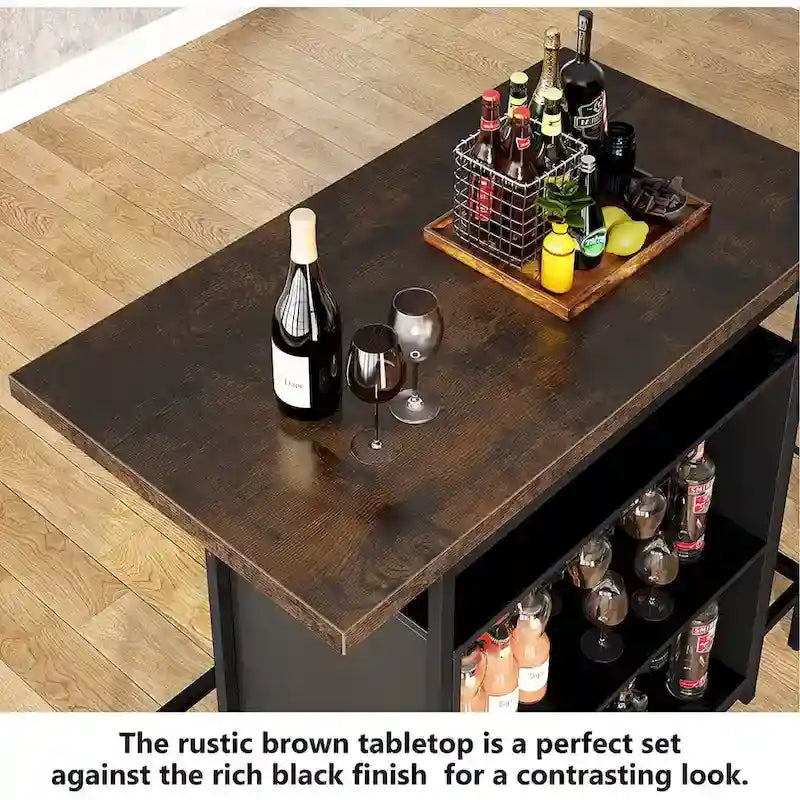 Home Bar Cabinet with Wine Storage Shelves Glass Rack and Footrest 3