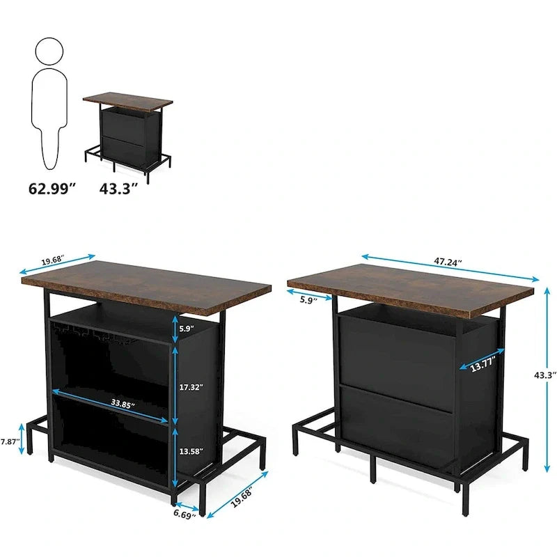 Home Bar Cabinet with Wine Storage Shelves Glass Rack and Footrest 4