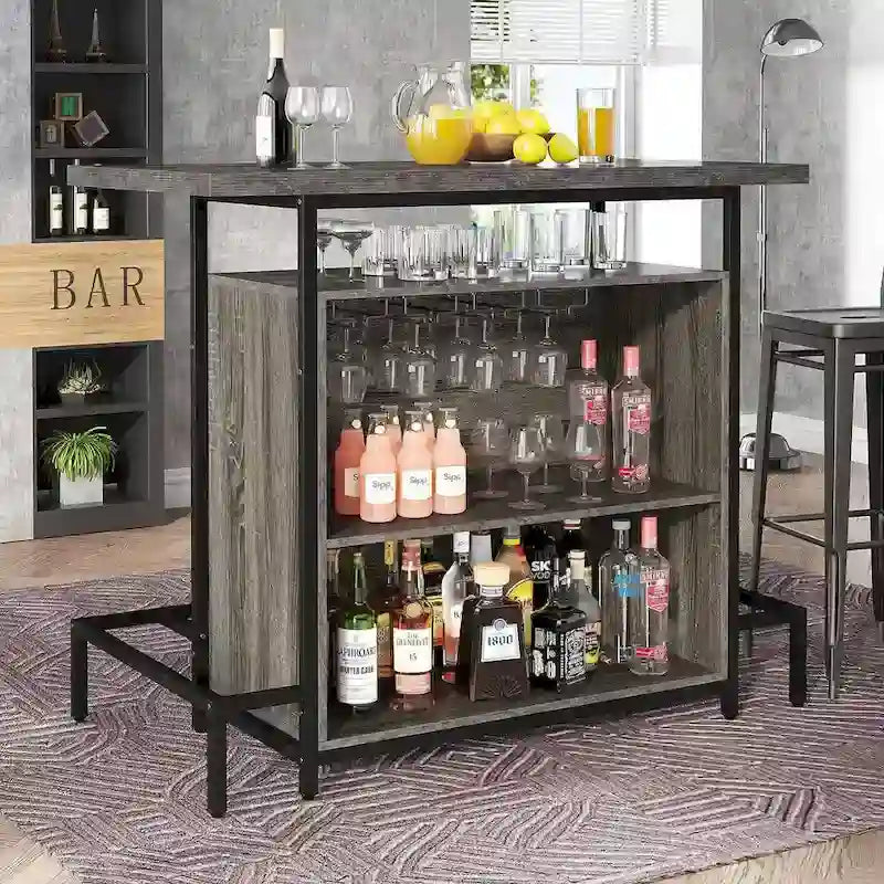 3-Tier Home Bar Unit with Glass Holder and Wine Storage 5