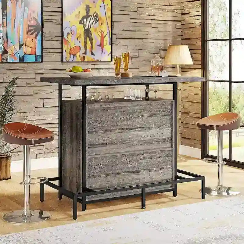 3-Tier Home Bar Unit with Glass Holder and Wine Storage 6