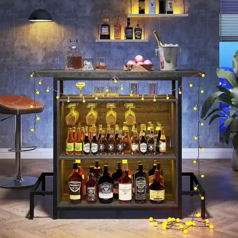 3-Tier Home Bar Unit with Glass Holder and Wine Storage 7