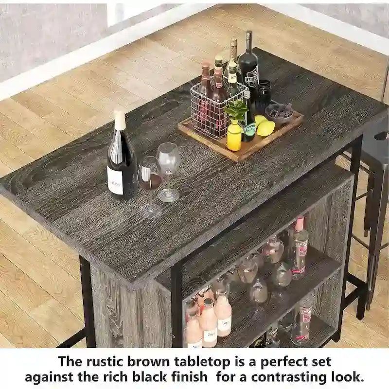 Home Bar Cabinet with Wine Storage Shelves Glass Rack and Footrest 8