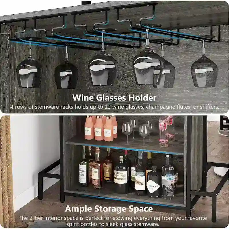 Home Bar Cabinet with Wine Storage Shelves Glass Rack and Footrest 9