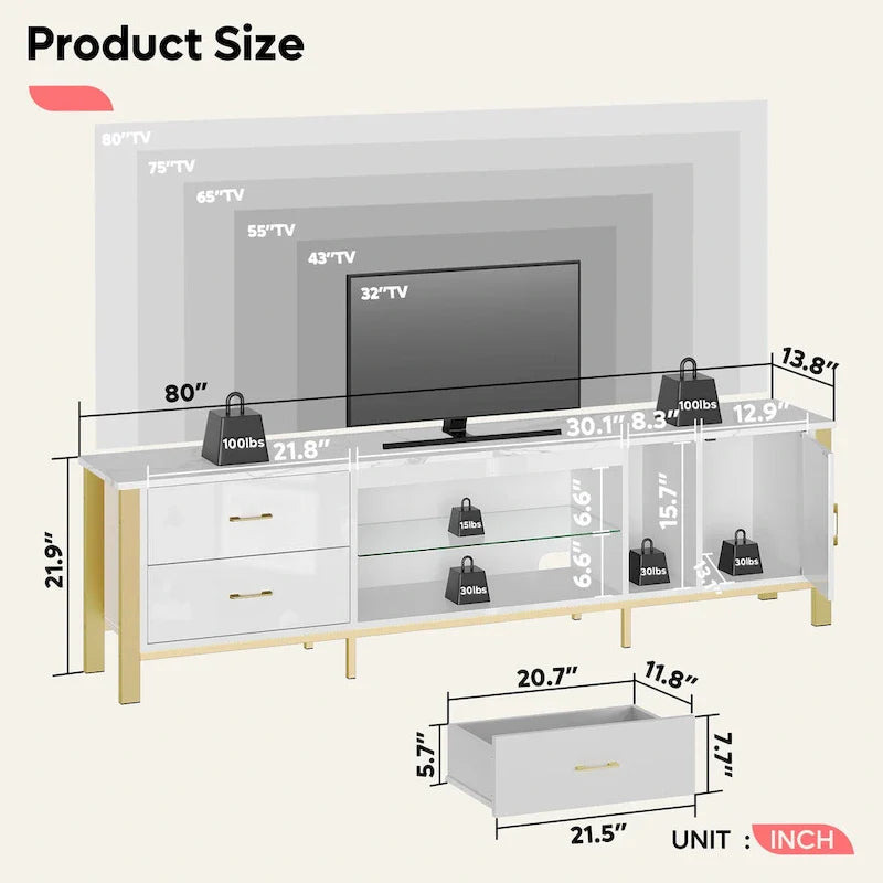 Contemporary 80-Inch TV Stand for 75/80/85 Inch TVs with 2 Drawers 2
