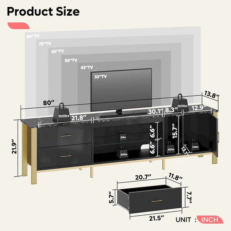 Contemporary 80-Inch TV Stand for 75/80/85 Inch TVs with 2 Drawers 11