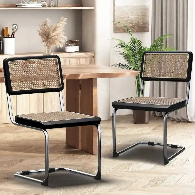 Set of 2 Upholstered Natural Rattan Dining Chairs - Armless Accent Side Chairs for Kitchen 13