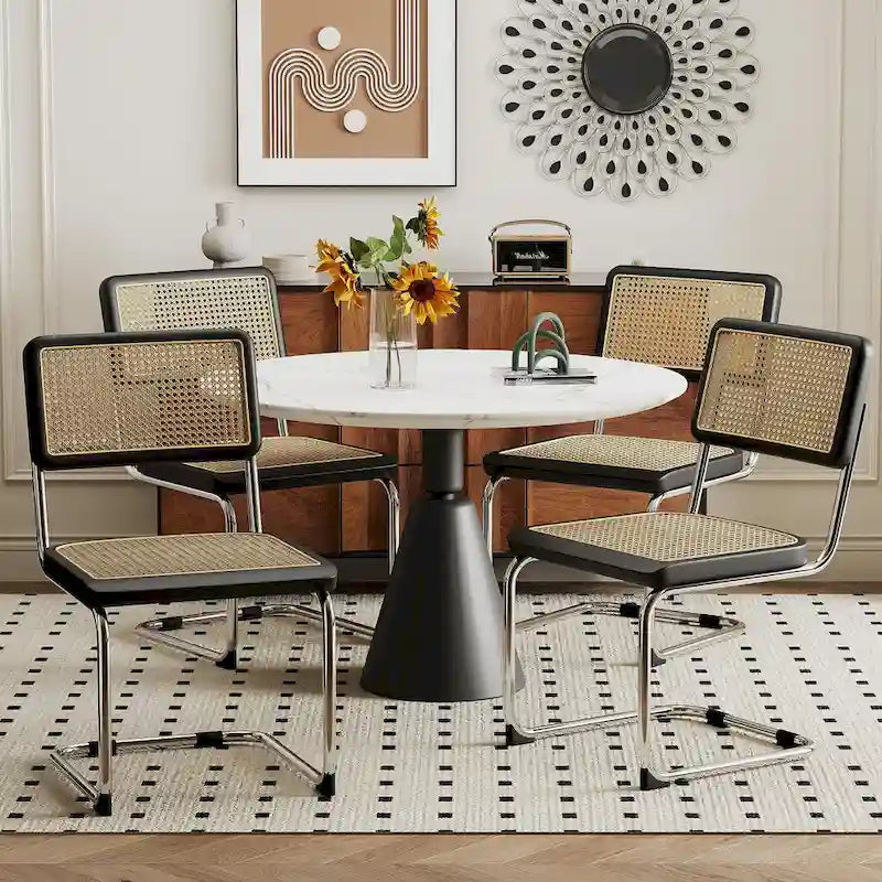 Set of 2 Upholstered Natural Rattan Dining Chairs - Armless Accent Side Chairs for Kitchen 2