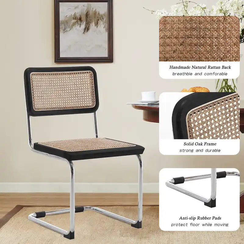 Set of 2 Upholstered Natural Rattan Dining Chairs - Armless Accent Side Chairs for Kitchen 3