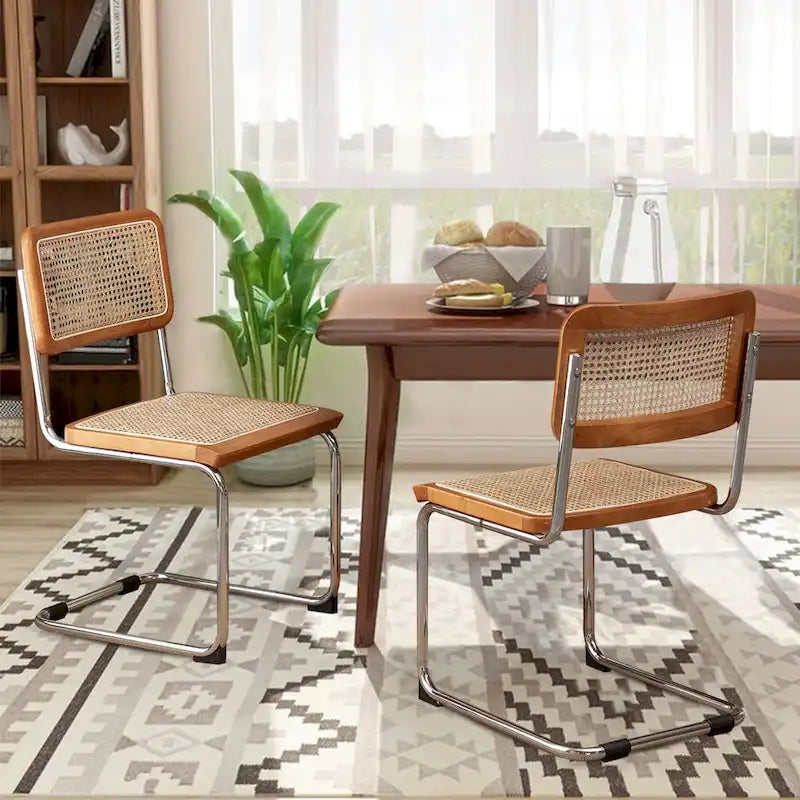 Set of 2 Upholstered Natural Rattan Dining Chairs - Armless Accent Side Chairs for Kitchen 6