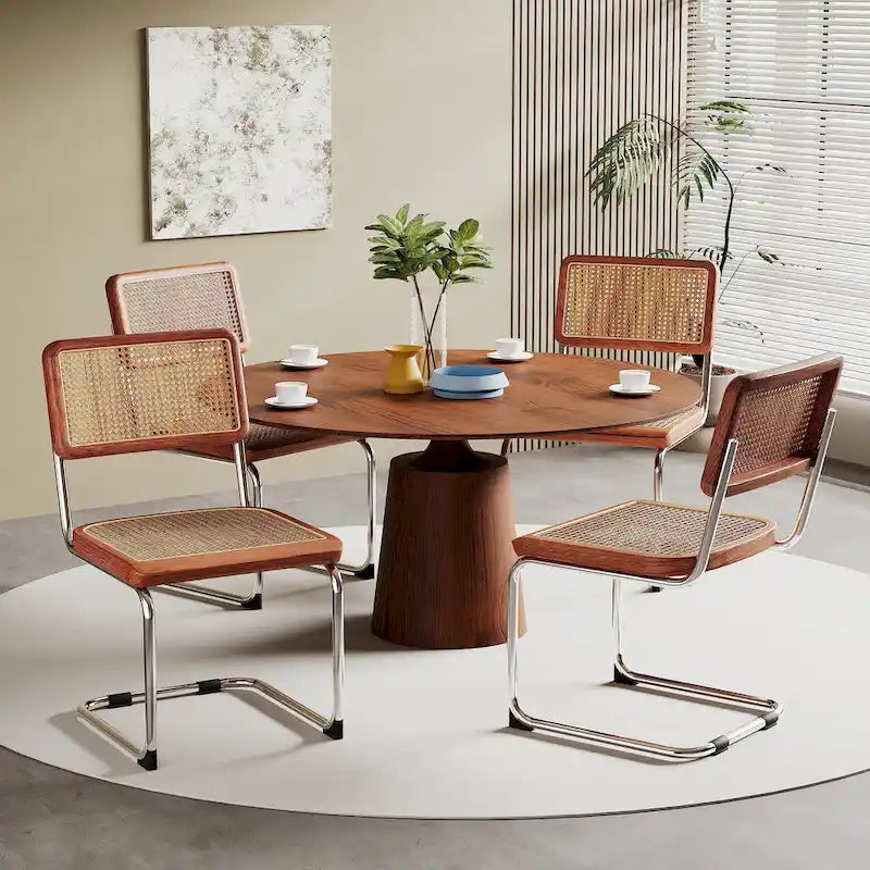 Set of 2 Upholstered Natural Rattan Dining Chairs - Armless Accent Side Chairs for Kitchen 8