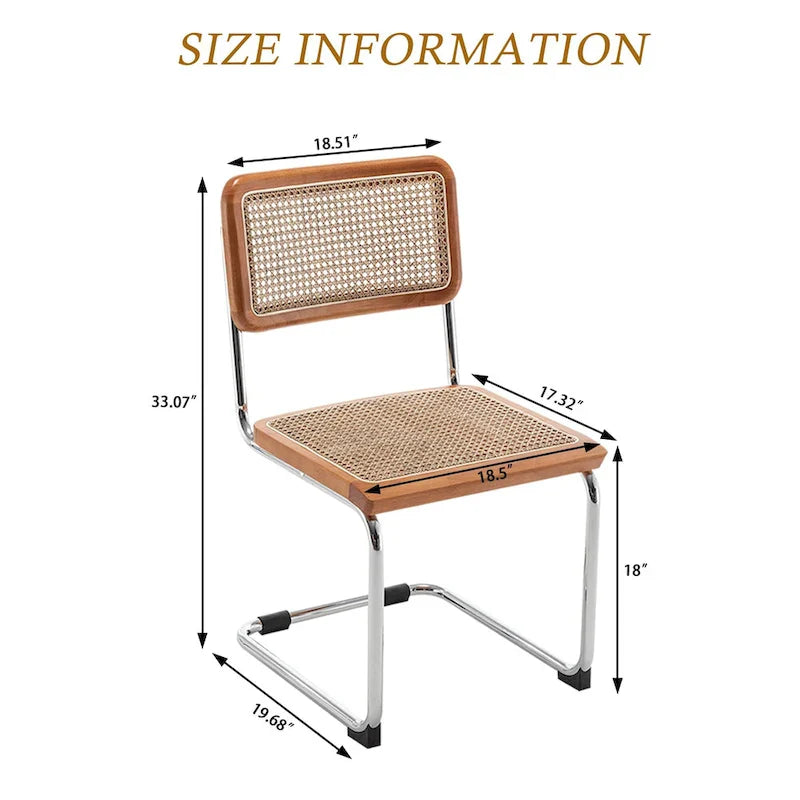 Set of 2 Upholstered Natural Rattan Dining Chairs - Armless Accent Side Chairs for Kitchen 9