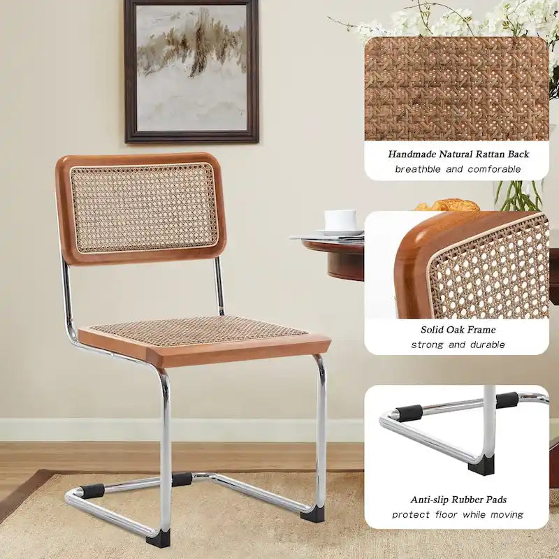 Set of 2 Upholstered Natural Rattan Dining Chairs - Armless Accent Side Chairs for Kitchen 10