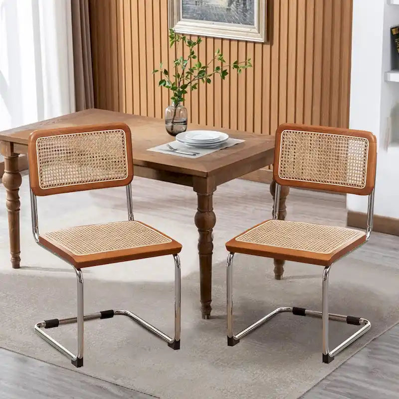 Set of 2 Upholstered Natural Rattan Dining Chairs - Armless Accent Side Chairs for Kitchen 12