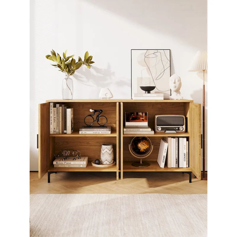JASIWAY Rattan-Decorated Buffet Table and Kitchen Sideboard 2