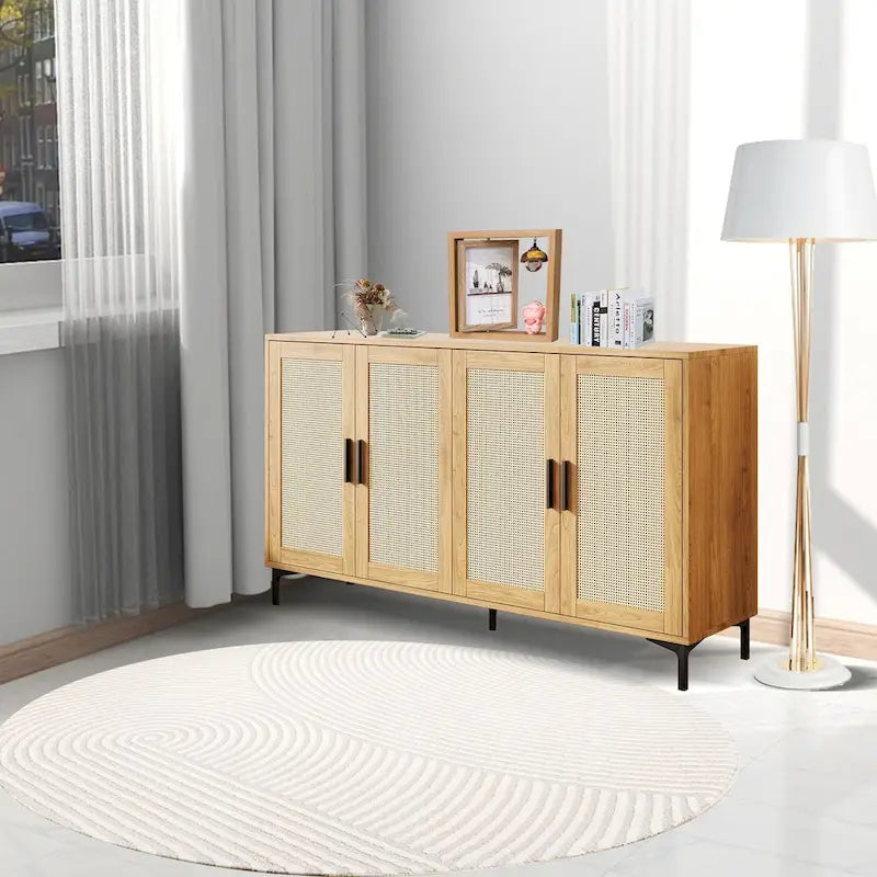 JASIWAY Rattan-Decorated Buffet Table and Kitchen Sideboard 3