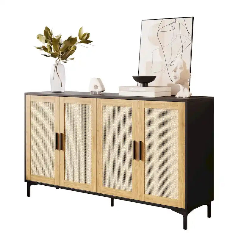 JASIWAY Rattan-Decorated Buffet Table and Kitchen Sideboard 5