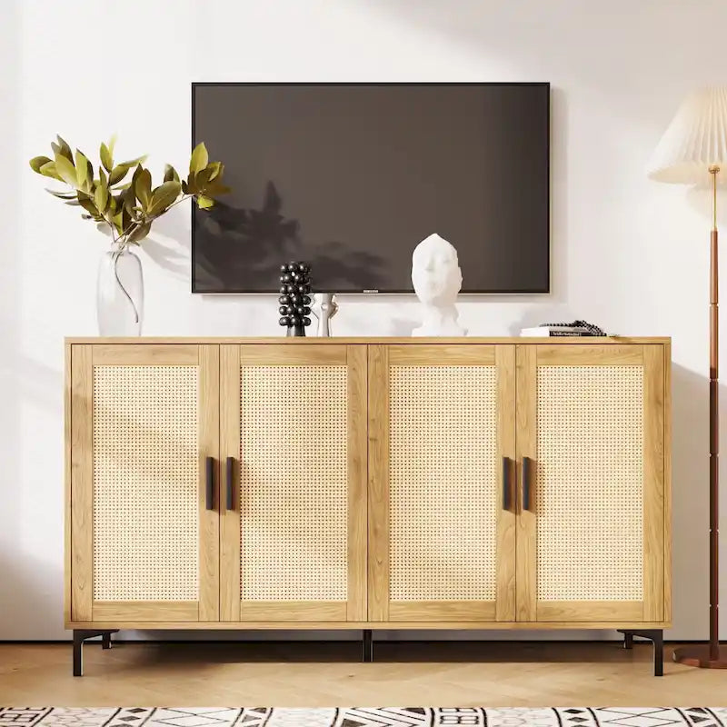JASIWAY Rattan-Decorated Buffet Table and Kitchen Sideboard 9