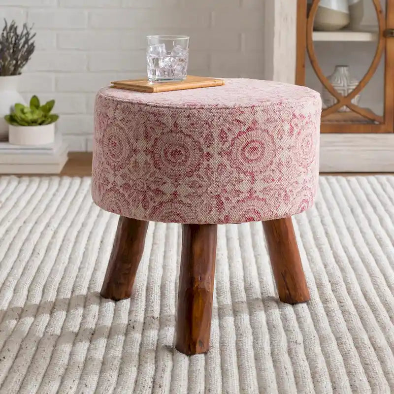 Shantanu Pink Bohemian Wooden Stool