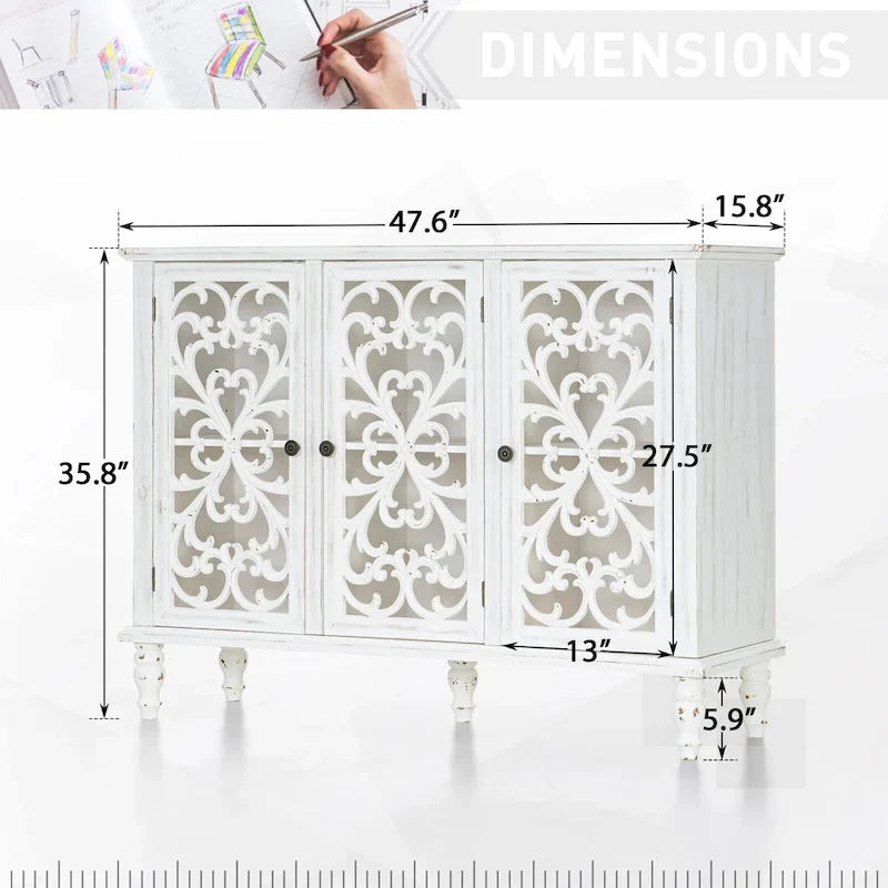Vintage-Inspired Hollow-Carved 3-Door Storage Cabinet 8