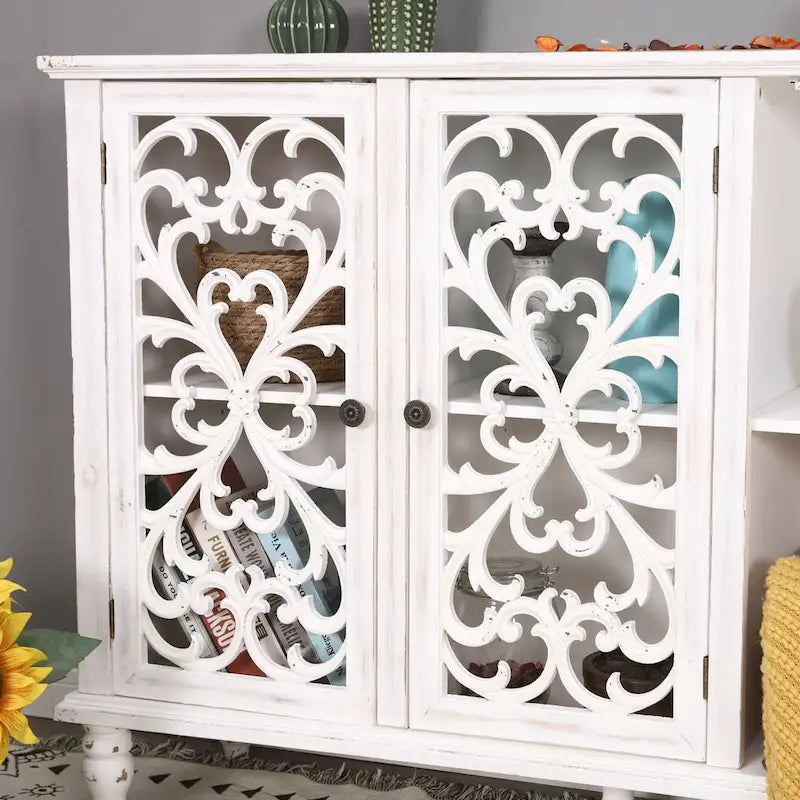 Vintage-Inspired Hollow-Carved 3-Door Storage Cabinet 9